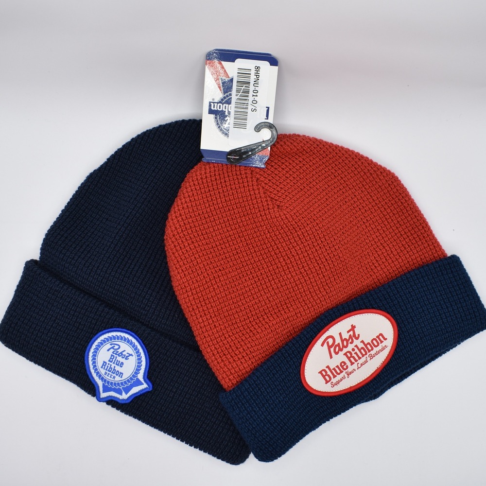 Pabst Blue Ribbon Beer PBR Beanies Knit Hats Caps 2-Pack Navy Red OSFM NWT NEW